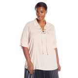 Calvin Klein Women's Lace Up Top with Collar