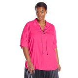 Calvin Klein Women's Lace Up Top with Collar