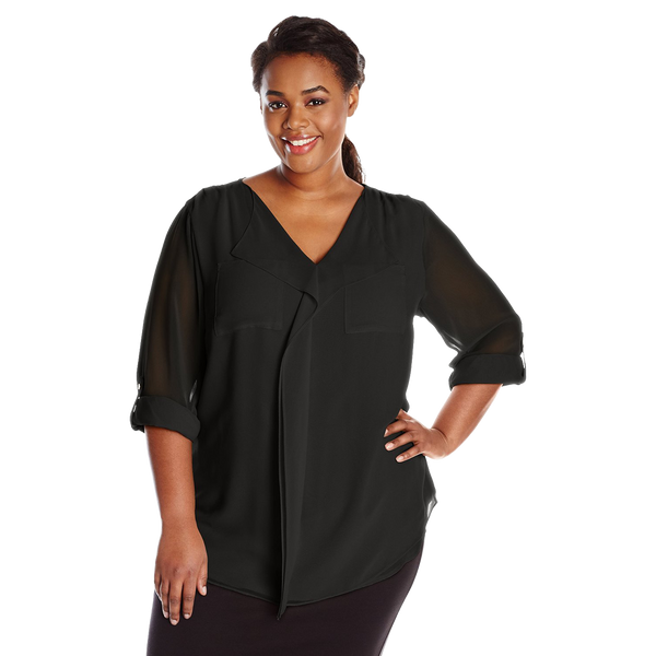 Calvin Klein Women's Plus Size Modern Essential Ruffle Front Blouse