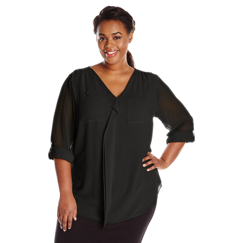 Calvin Klein Women's Plus Size Modern Essential Ruffle Front Blouse