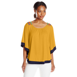 NY Collection Women's Elbow Length Scoop Neck Poncho with Crochet At Back