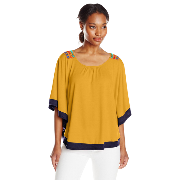 NY Collection Women's Elbow Length Scoop Neck Poncho with Crochet At Back