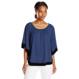 NY Collection Women's Elbow Length Scoop Neck Poncho with Crochet At Back