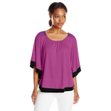 NY Collection Women's Elbow Length Scoop Neck Poncho with Crochet At Back