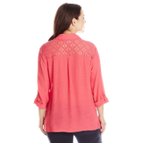 Sag Harbor Women's Plus Size Crochet Yoke Shirt